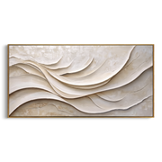"Rippling Sand Ripple Relief" - Modern Heavy Impasto Topographic Abstract | White & Beige Palette Knife Painting | Luxury Horizontal Wall Art #Q 223