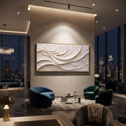 "Rippling Sand Ripple Relief" - Modern Heavy Impasto Topographic Abstract | White & Beige Palette Knife Painting | Luxury Horizontal Wall Art #Q 223