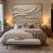 "Rippling Sand Ripple Relief" - Modern Heavy Impasto Topographic Abstract | White & Beige Palette Knife Painting | Luxury Horizontal Wall Art #Q 223