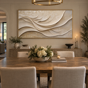 "Rippling Sand Ripple Relief" - Modern Heavy Impasto Topographic Abstract | White & Beige Palette Knife Painting | Luxury Horizontal Wall Art #Q 223