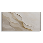 "Fanned Soft Ridge Relief" - Modern Heavy Impasto Landscape Artwork | White & Beige Palette Knife Painting | Luxury Horizontal Wall Art #Q 224