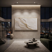 "Fanned Soft Ridge Relief" - Modern Heavy Impasto Landscape Artwork | White & Beige Palette Knife Painting | Luxury Horizontal Wall Art #Q 224