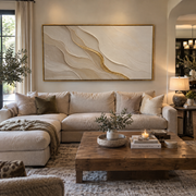 "Fanned Soft Ridge Relief" - Modern Heavy Impasto Landscape Artwork | White & Beige Palette Knife Painting | Luxury Horizontal Wall Art #Q 224