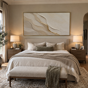 "Fanned Soft Ridge Relief" - Modern Heavy Impasto Landscape Artwork | White & Beige Palette Knife Painting | Luxury Horizontal Wall Art #Q 224