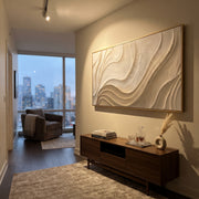 "Terraced Folded Shore Relief" - Modern Heavy Impasto Topographic Abstract | White & Beige Palette Knife Painting | Luxury Horizontal Wall Art #Q 225