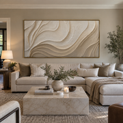 "Terraced Folded Shore Relief" - Modern Heavy Impasto Topographic Abstract | White & Beige Palette Knife Painting | Luxury Horizontal Wall Art #Q 225