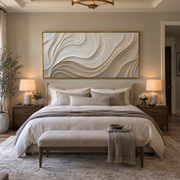 "Terraced Folded Shore Relief" - Modern Heavy Impasto Topographic Abstract | White & Beige Palette Knife Painting | Luxury Horizontal Wall Art #Q 225