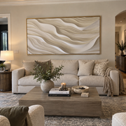 "Gilded Ivory Swell Relief" - Modern Heavy Impasto Topographic Abstract | White & Beige Palette Knife Painting | Luxury Horizontal Wall Art #Q 226