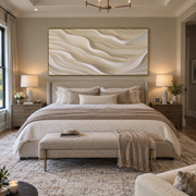 "Gilded Ivory Swell Relief" - Modern Heavy Impasto Topographic Abstract | White & Beige Palette Knife Painting | Luxury Horizontal Wall Art #Q 226
