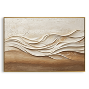 "Ridge Wind Line Relief" - Modern Heavy Impasto Landscape Artwork | Beige & White Palette Knife Painting | Luxury Horizontal Wall Art #Q 227