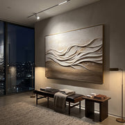 "Ridge Wind Line Relief" - Modern Heavy Impasto Landscape Artwork | Beige & White Palette Knife Painting | Luxury Horizontal Wall Art #Q 227
