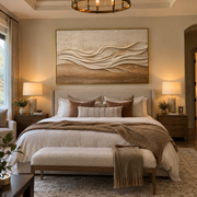 "Ridge Wind Line Relief" - Modern Heavy Impasto Landscape Artwork | Beige & White Palette Knife Painting | Luxury Horizontal Wall Art #Q 227