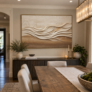 "Ridge Wind Line Relief" - Modern Heavy Impasto Landscape Artwork | Beige & White Palette Knife Painting | Luxury Horizontal Wall Art #Q 227