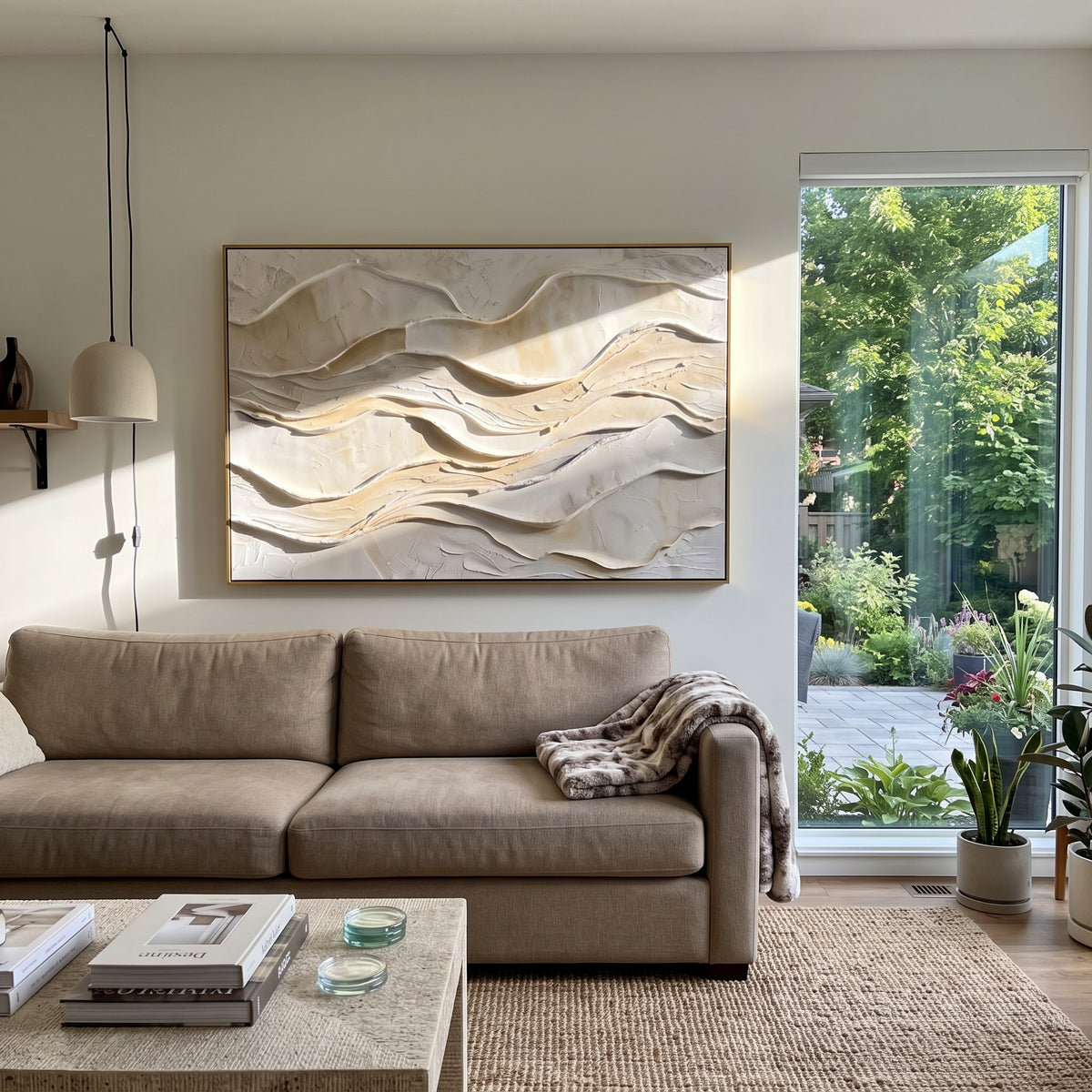 "Raised Calm Drift Relief" - Modern Heavy Impasto Topographic Abstract | White & Beige Palette Knife Painting | Luxury Horizontal Wall Art #Q 228