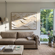 "Raised Calm Drift Relief" - Modern Heavy Impasto Topographic Abstract | White & Beige Palette Knife Painting | Luxury Horizontal Wall Art #Q 228