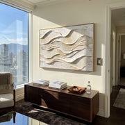 "Raised Calm Drift Relief" - Modern Heavy Impasto Topographic Abstract | White & Beige Palette Knife Painting | Luxury Horizontal Wall Art #Q 228
