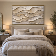 "Raised Calm Drift Relief" - Modern Heavy Impasto Topographic Abstract | White & Beige Palette Knife Painting | Luxury Horizontal Wall Art #Q 228
