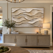 "Raised Calm Drift Relief" - Modern Heavy Impasto Topographic Abstract | White & Beige Palette Knife Painting | Luxury Horizontal Wall Art #Q 228