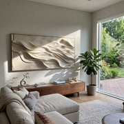 "Winding Layered Wave Relief" - Modern Heavy Impasto Ocean Wave Seascape | White & Beige Palette Knife Painting | Luxury Horizontal Wall Art #Q 229