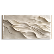 "Winding Layered Wave Relief" - Modern Heavy Impasto Ocean Wave Seascape | White & Beige Palette Knife Painting | Luxury Horizontal Wall Art #Q 229