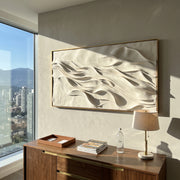 "Winding Layered Wave Relief" - Modern Heavy Impasto Ocean Wave Seascape | White & Beige Palette Knife Painting | Luxury Horizontal Wall Art #Q 229