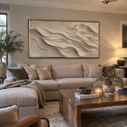 "Winding Layered Wave Relief" - Modern Heavy Impasto Ocean Wave Seascape | White & Beige Palette Knife Painting | Luxury Horizontal Wall Art #Q 229