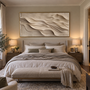 "Winding Layered Wave Relief" - Modern Heavy Impasto Ocean Wave Seascape | White & Beige Palette Knife Painting | Luxury Horizontal Wall Art #Q 229