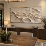"Winding Layered Wave Relief" - Modern Heavy Impasto Ocean Wave Seascape | White & Beige Palette Knife Painting | Luxury Horizontal Wall Art #Q 229