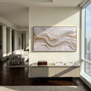 "Undulating Silk Contour Relief" - Modern Heavy Impasto Topographic Abstract | White & Beige Palette Knife Painting | Luxury Horizontal Wall Art #Q 230