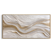 "Undulating Silk Contour Relief" - Modern Heavy Impasto Topographic Abstract | White & Beige Palette Knife Painting | Luxury Horizontal Wall Art #Q 230