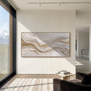 "Undulating Silk Contour Relief" - Modern Heavy Impasto Topographic Abstract | White & Beige Palette Knife Painting | Luxury Horizontal Wall Art #Q 230