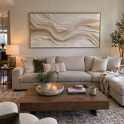 "Undulating Silk Contour Relief" - Modern Heavy Impasto Topographic Abstract | White & Beige Palette Knife Painting | Luxury Horizontal Wall Art #Q 230