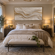 "Undulating Silk Contour Relief" - Modern Heavy Impasto Topographic Abstract | White & Beige Palette Knife Painting | Luxury Horizontal Wall Art #Q 230