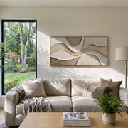 "Feathered Cream Current Relief" - Modern Heavy Impasto Topographic Abstract | White & Beige Palette Knife Painting | Luxury Horizontal Wall Art #Q 231