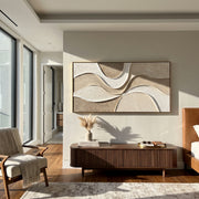 "Feathered Cream Current Relief" - Modern Heavy Impasto Topographic Abstract | White & Beige Palette Knife Painting | Luxury Horizontal Wall Art #Q 231