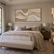 "Feathered Cream Current Relief" - Modern Heavy Impasto Topographic Abstract | White & Beige Palette Knife Painting | Luxury Horizontal Wall Art #Q 231