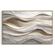 "Marbled Dune Wave Relief" - Modern Heavy Impasto Ocean Wave Seascape | White & Beige Palette Knife Painting | Luxury Horizontal Wall Art #Q 232