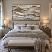 "Marbled Dune Wave Relief" - Modern Heavy Impasto Ocean Wave Seascape | White & Beige Palette Knife Painting | Luxury Horizontal Wall Art #Q 232