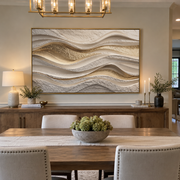 "Marbled Dune Wave Relief" - Modern Heavy Impasto Ocean Wave Seascape | White & Beige Palette Knife Painting | Luxury Horizontal Wall Art #Q 232