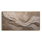 "Horizon Canyon Layer Relief" - Modern Heavy Impasto Topographic Abstract | White & Beige Palette Knife Painting | Luxury Horizontal Wall Art #Q 233