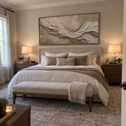 "Horizon Canyon Layer Relief" - Modern Heavy Impasto Topographic Abstract | White & Beige Palette Knife Painting | Luxury Horizontal Wall Art #Q 233