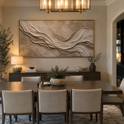 "Horizon Canyon Layer Relief" - Modern Heavy Impasto Topographic Abstract | White & Beige Palette Knife Painting | Luxury Horizontal Wall Art #Q 233