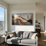 "Soft Stone Horizon Relief" - Modern Heavy Impasto Topographic Abstract | White & Beige Palette Knife Painting | Luxury Horizontal Wall Art #Q 234