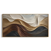 "Soft Stone Horizon Relief" - Modern Heavy Impasto Topographic Abstract | White & Beige Palette Knife Painting | Luxury Horizontal Wall Art #Q 234