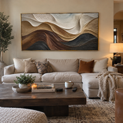 "Soft Stone Horizon Relief" - Modern Heavy Impasto Topographic Abstract | White & Beige Palette Knife Painting | Luxury Horizontal Wall Art #Q 234