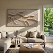 "Granular Mountain Strata Relief" - Modern Heavy Impasto Topographic Abstract | White & Beige Palette Knife Painting | Luxury Horizontal Wall Art #Q 235