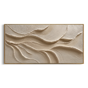 "Granular Mountain Strata Relief" - Modern Heavy Impasto Topographic Abstract | White & Beige Palette Knife Painting | Luxury Horizontal Wall Art #Q 235