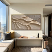 "Granular Mountain Strata Relief" - Modern Heavy Impasto Topographic Abstract | White & Beige Palette Knife Painting | Luxury Horizontal Wall Art #Q 235