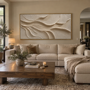 "Granular Mountain Strata Relief" - Modern Heavy Impasto Topographic Abstract | White & Beige Palette Knife Painting | Luxury Horizontal Wall Art #Q 235