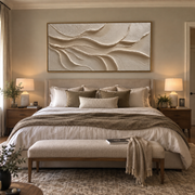 "Granular Mountain Strata Relief" - Modern Heavy Impasto Topographic Abstract | White & Beige Palette Knife Painting | Luxury Horizontal Wall Art #Q 235